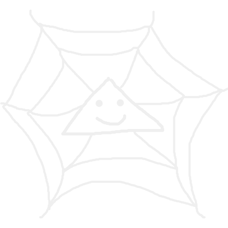 line art image of a pyramid gleefully hanging out in a spider web